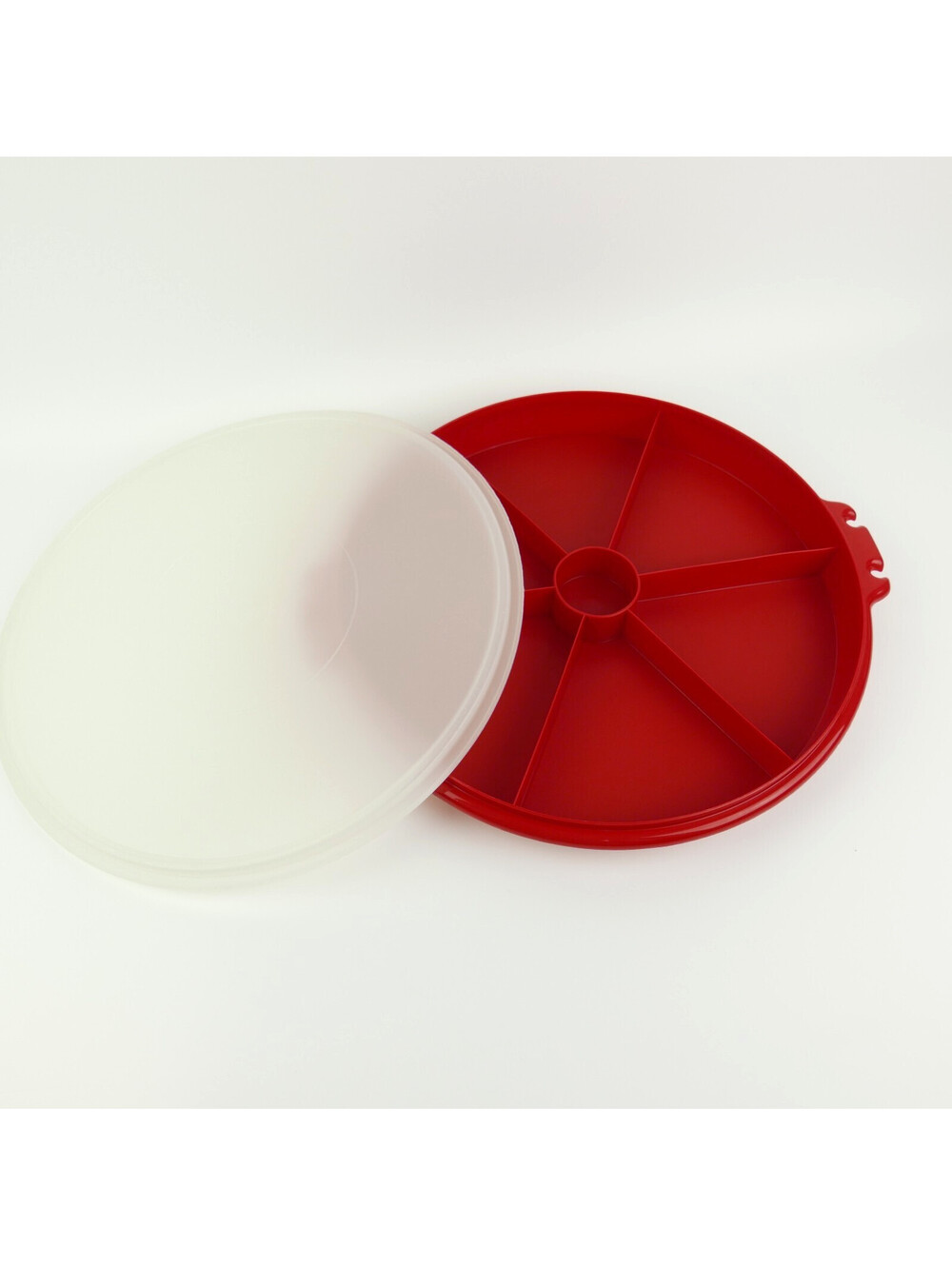 Vintage Tupperware Party Susan Red Divided Serving Tray 405 & Lid Relish Veggie